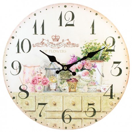 Jasny, delikatny zegar w stylu prowansalskim z motywem kwiatów