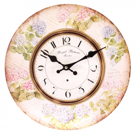 Zegar w stylu retro ozdobiony kwiatami hortensji