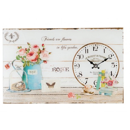 prostokatny zegar szklany z motywem kwiatów i napisów