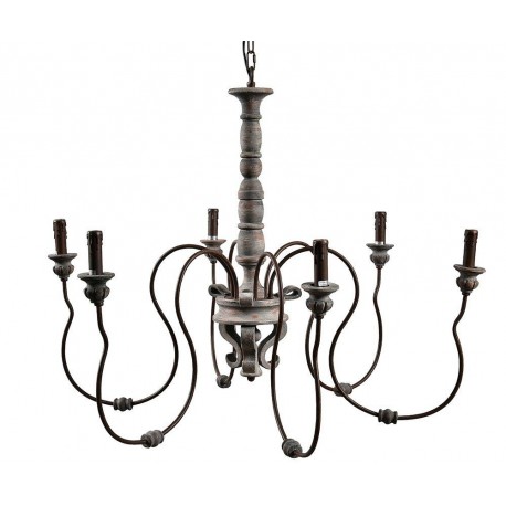 Żyrandol Belldeco z kolekcji Vintage w którym metal pięknie współgra z drewnianą konstrukcją.