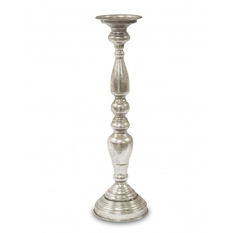 Wysoki Świecznik Metalowy Srebrny C