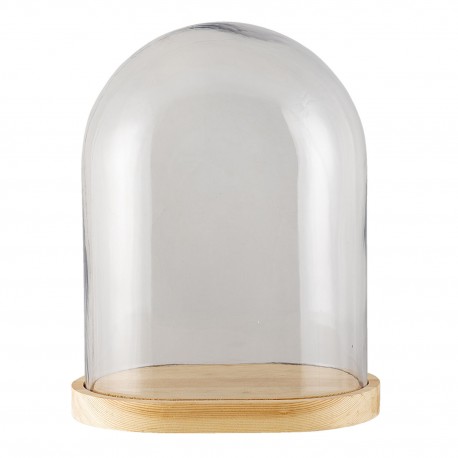 Szklany Klosz z Drewnianą Tacką A