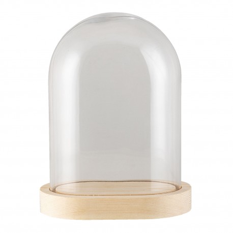 Szklany Klosz z Drewnianą Tacką B