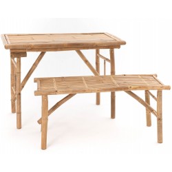 Stolik Bambusowy z Dwiema Ławkami
