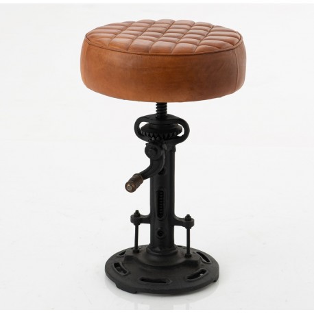 Stołek Industrialny ze Skórzanym Siedziskiem A