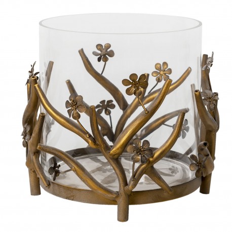 Szklany Lampion z Metalowymi Kwiatkami Clayre & Eef