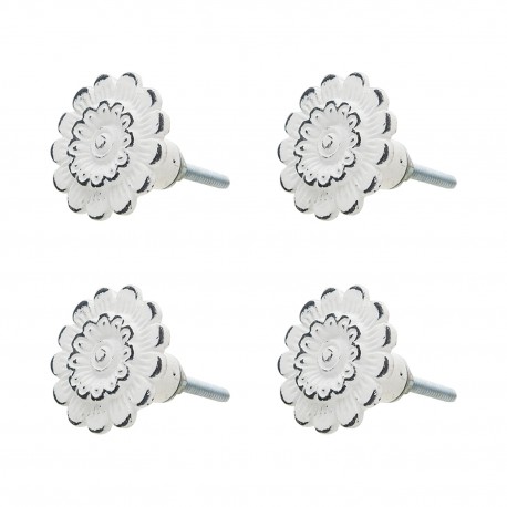 Żeliwne Gałki Do Mebli Białe Kwiatki 4 szt. Clayre & Eef