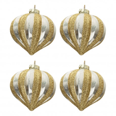 Szklane Bombki Srebrno-Złote B 4 szt. Clayre & Eef