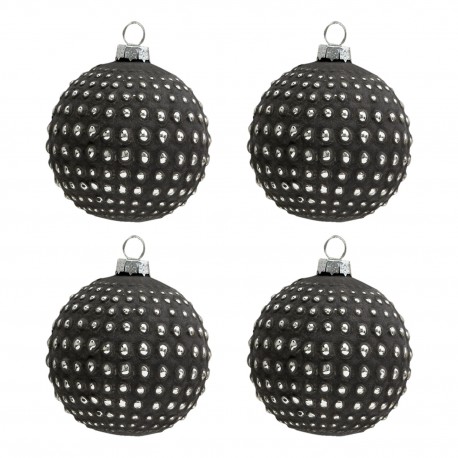 Szklane Bombki Czarno-Srebrne A 4 szt. Clayre & Eef