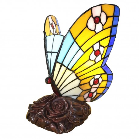 Lampka Tiffany Witrażowa Stołowa Motyl Clayre & Eef
