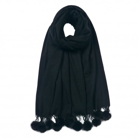 Czarny Szalik z Pomponami Clayre & Eef