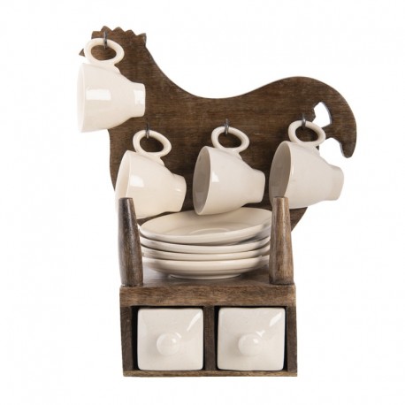 Filiżanki Na Stojaku w Stylu Prowansalskim z Kurą B Clayre & Eef