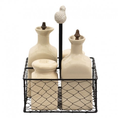 Zestaw Prowansalski na Ocet, Oliwę, Sól i Pieprz Clayre & Eef