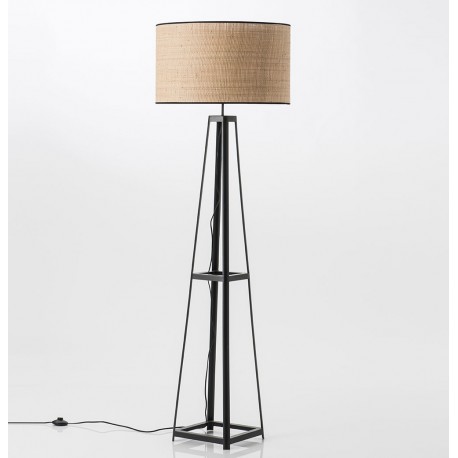 Lampa Podłogowa z Rattanowym Abażurem