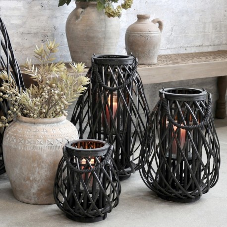 Duży Lampion Pleciony Chic Antique Czarny 60 cm