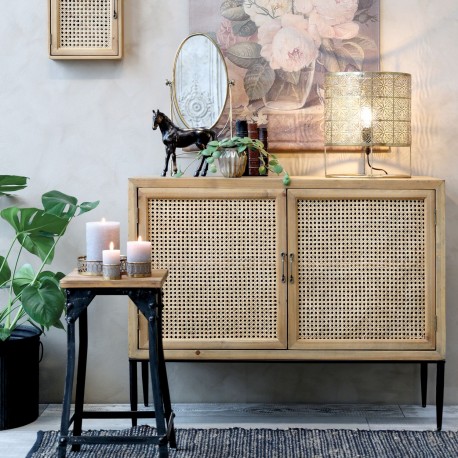Szafka Nocna Boho Chic Antique z Rattanowymi Frontami