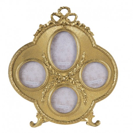 Ramka Na Zdjęcie Złota z Kokardką Poczwórna Clayre & Eef