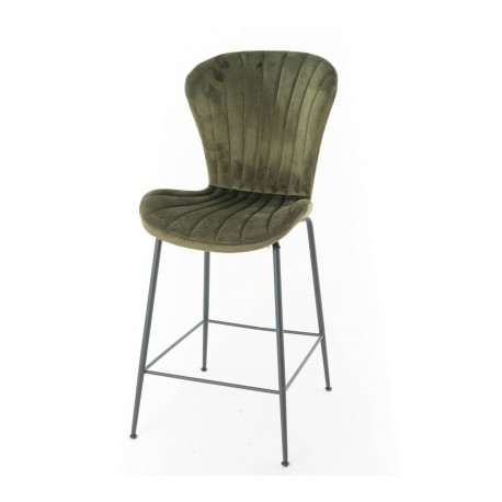 Welurowe Krzesło Barowe Zielone B