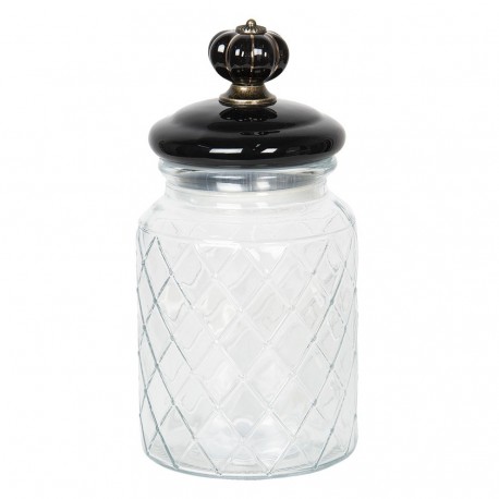 Szklany Pojemnik Kuchenny z Czarnym Wieczkiem A Clayre & Eef