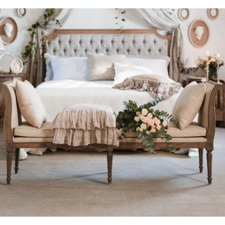 Ławka w Stylu Prowansalskim Tapicerowana Blanc Mariclò