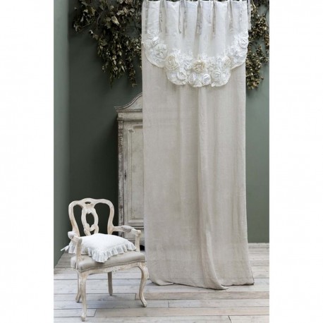 Lniana Zasłona Prowansalska Róże Blanc Mariclo'