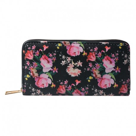 Podłużny Portfel Czarny w Kwiaty Clayre & Eef