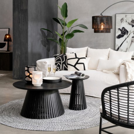 Drewniany Stolik Kawowy Okrągły Vincent Czarny J-Line