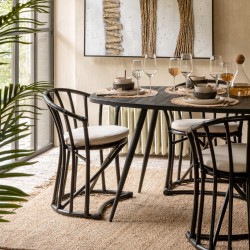 Krzesło w Stylu Boho z Poduszką Czarne J-Line