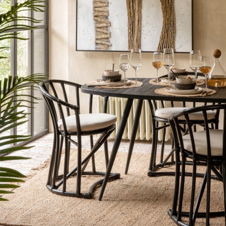 Krzesło w Stylu Boho z Poduszką Czarne J-Line