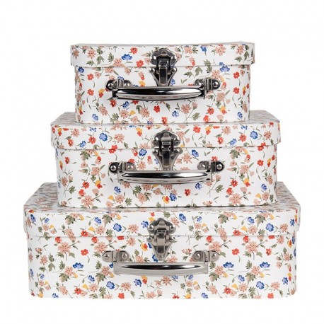 Tekturowe Pudełka Walizki w Kwiaty A Clayre & Eef