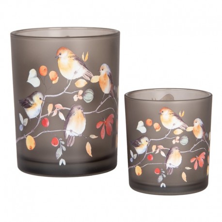 Szklane Lampiony Na Tealight w Ptaszki 2 szt. Clayre & Eef