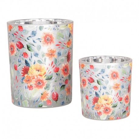 Szklane Lampiony Na Tealight w Kwiaty B 2 szt. Clayre & Eef