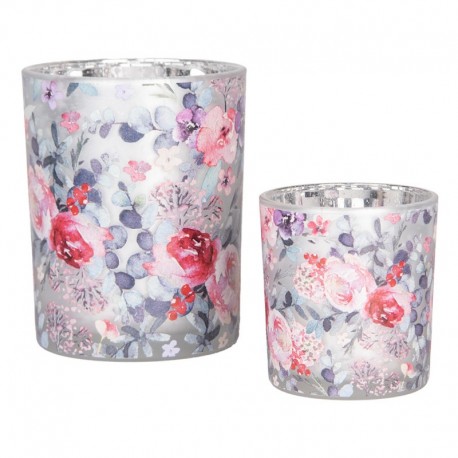 Szklane Lampiony Na Tealight w Kwiaty C 2 szt. Clayre & Eef