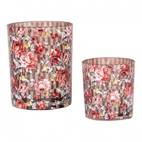 Szklane Lampiony Na Tealight w Kwiaty D 2 szt. Clayre & Eef