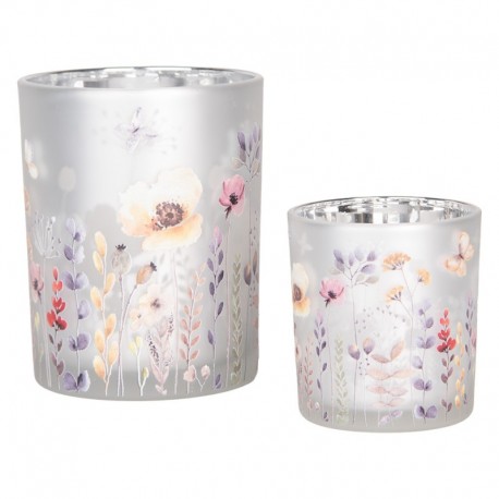 Szklane Lampiony Na Tealight w Kwiaty G 2 szt. Clayre & Eef