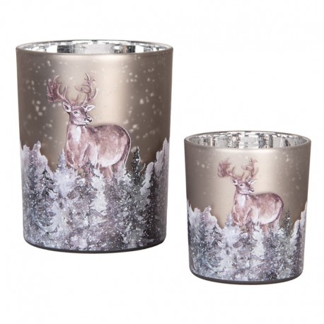 Szklane Lampiony Na Tealight w Jelenie C 2 szt. Clayre & Eef