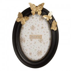 Owalna Czarna Ramka na Zdjęcia z Motylami A Clayre & Eef