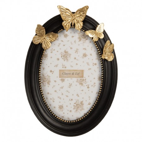 Owalna Czarna Ramka na Zdjęcia z Motylami A Clayre & Eef
