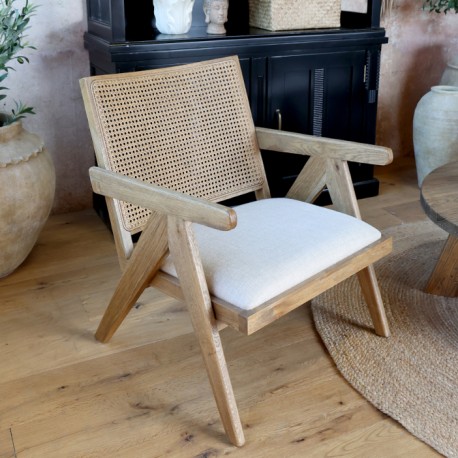 Drewniany Fotel Chic Antique z Rattanowym Oparciem