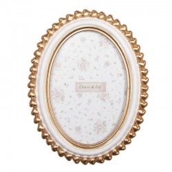 Owalna Ramka w Stylu Prowansalskim Biało - Złota A Clayre & Eef