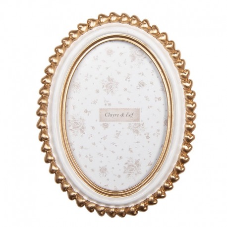 Owalna Ramka w Stylu Prowansalskim Biało - Złota A Clayre & Eef