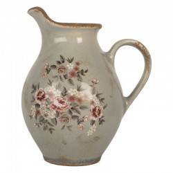 Ceramiczny Dzbanek Ozdobny Szary w Kwiaty A Clayre & Eef