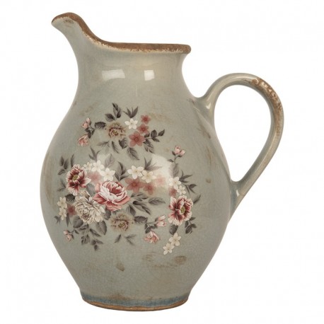 Ceramiczny Dzbanek Ozdobny Szary w Kwiaty A Clayre & Eef
