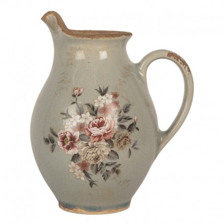Ceramiczny Dzbanek Ozdobny Szary w Kwiaty B Clayre & Eef