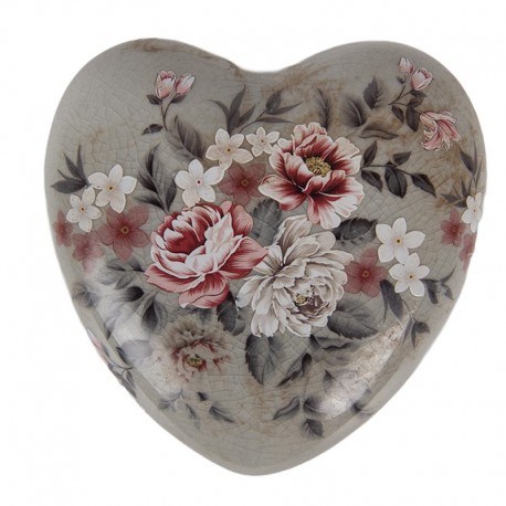 Ceramiczne Serce Szare w Kwiaty B Clayre & Eef