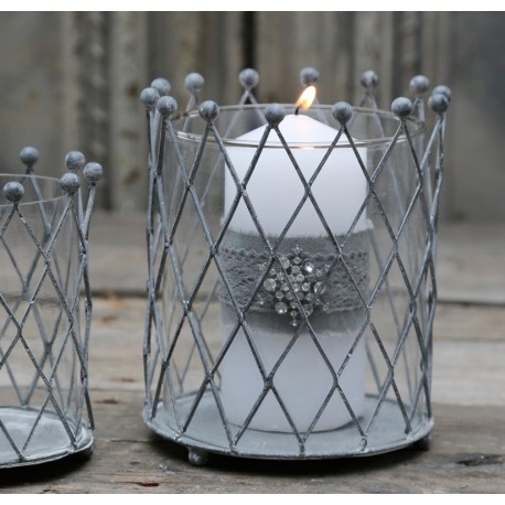 Szklany Lampion z Metalową Siatką Chic Antique A