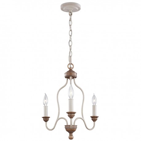 Żyrandol Hartsville - 3 źródła światła - Kredowa biel, drewno