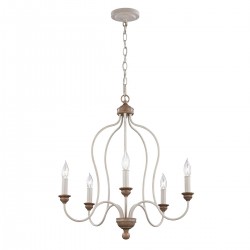 Żyrandol Hartsville - 5 źródeł światła - Kredowa biel, drewno