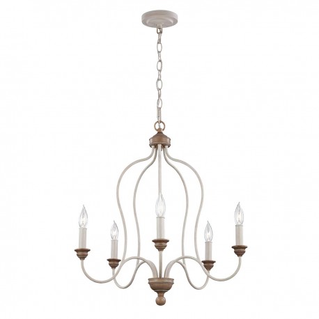 Żyrandol Hartsville - 5 źródeł światła - Kredowa biel, drewno