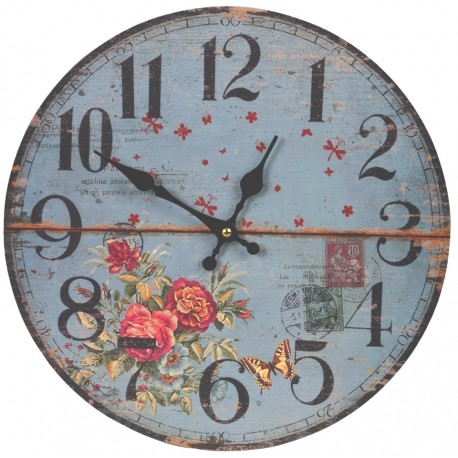 Niebieski zegar w stylu prowansalskim z różami